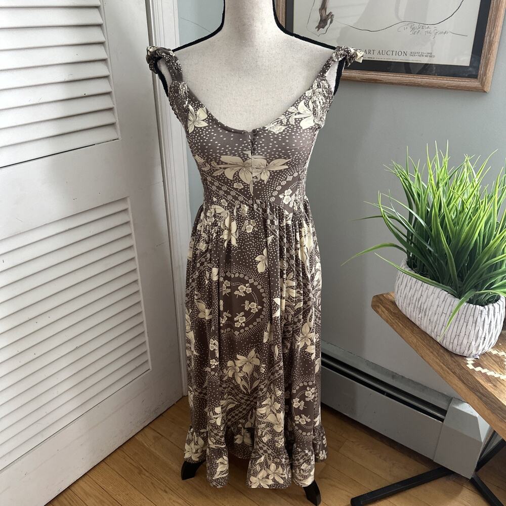 Urban Outfitters Dress Small Brown Finley Dropped Waist Midi Dainty Indie Sleaze